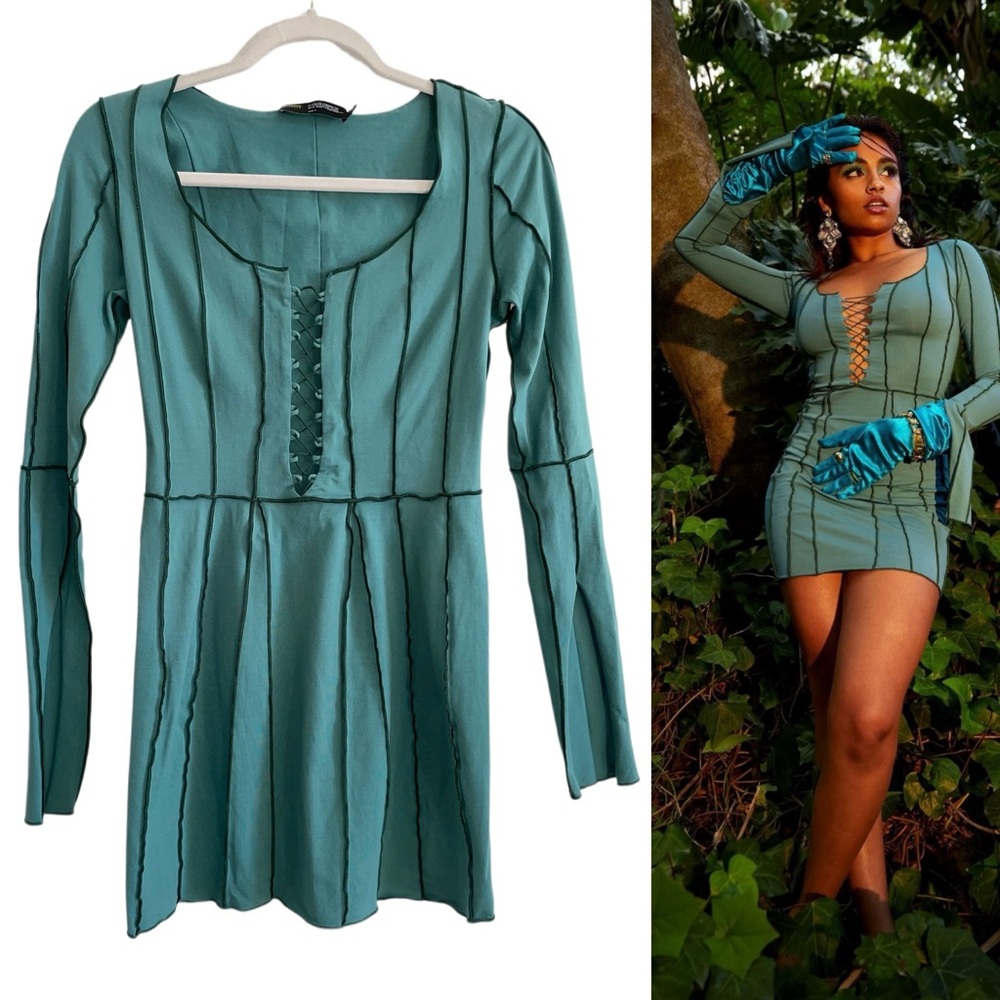 Finesse Green Karlie Lace Up Boss Mini Dress - M